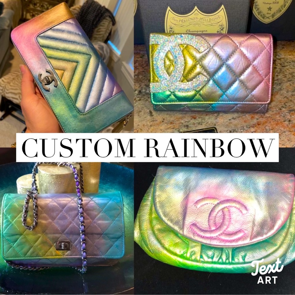 Custom metallic rainbow before and after iridescent Ombre chanel